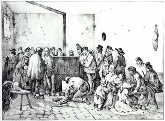 La sala de calentamiento público en París, 1840